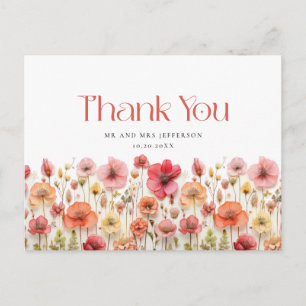 Cartão Postal Agradecimento Flor Silvestre Boho Rosa Pastel Retr