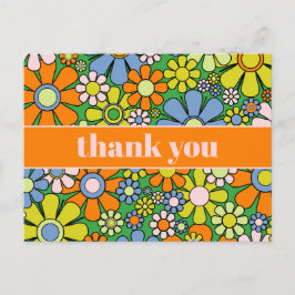 Cartão Postal Agradecimento Floral Alegre dos Anos 60 Retro