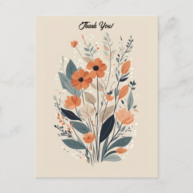 Cartão Postal Agradecimento Floral Boho Abstrato (Frente)