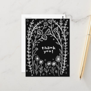 Cartão Postal AGRADECIMENTO Floral Caprichoso Esboço Rabisco