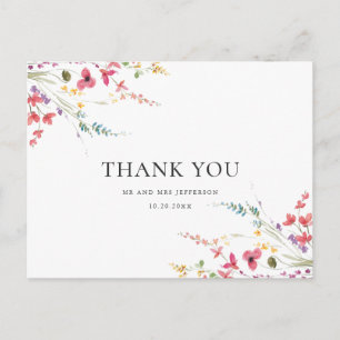 Cartão Postal Agradecimento Floral de Flores Selvagens em Aquare