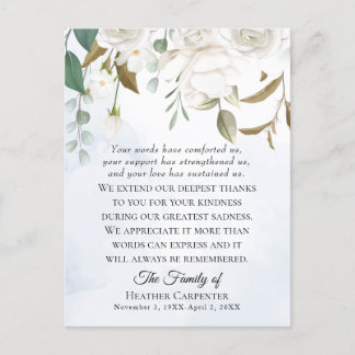 Cartão Postal Agradecimento Funeral de Floral Branco Dobrado