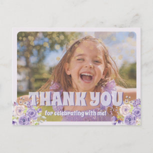 Cartão Postal Agradecimento Infantil Floral Roxo