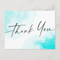 Agradecimento manuscrito em aquarela azul aqua