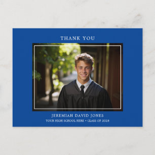 Cartão Postal Agradecimento Moderno Simples Foto Azul Escuro Gra