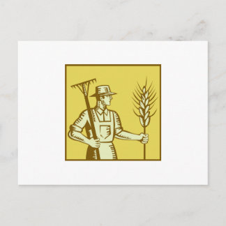 Cartão Postal Agricultor com corte de torta e trigo