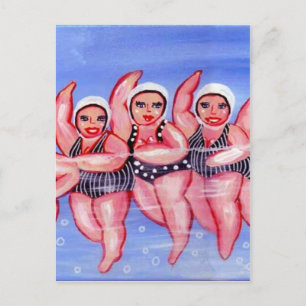 Cartão Postal Água Aeróbica Divas Divertimento Chubby Whimsica