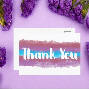 Cartão Postal Água de Agradecimento Aguarela Rosa Roxo Azul