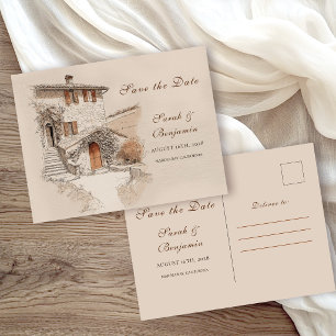 Cartão Postal Água-forte de Vinhedo Toscano para Casamento Save