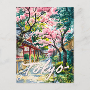 Cartão Postal Água-forte Flor de Cerejeira de Tóquio Japão Tradi
