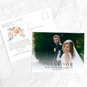 Cartão Postal Água-forte Floral de Fotografia Casamento Agradeci