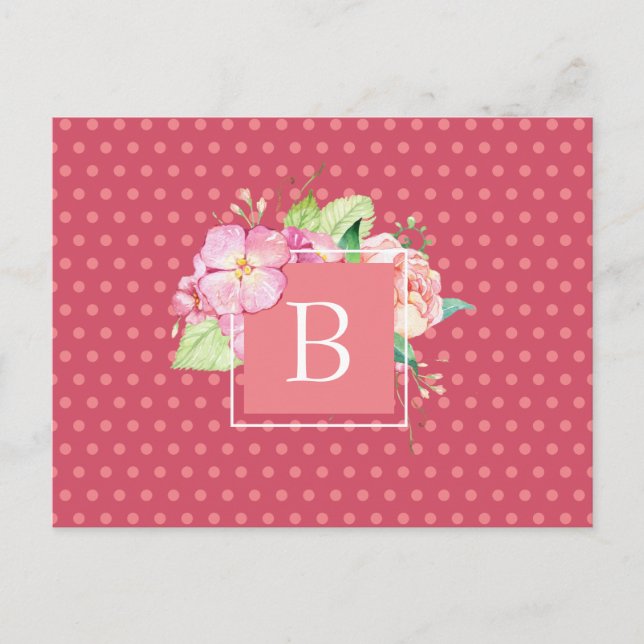 Cartão Postal Água-forte Floral Inicial Personalizada Pontos Cor (Frente)