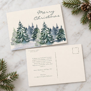 Cartão Postal Água-forte Floresta de Evergreen Natal Feliz Perso