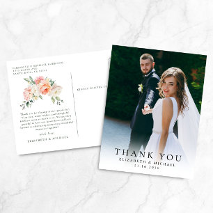 Cartão Postal Água-Fortes Floral de Foto Casamento Obrigado