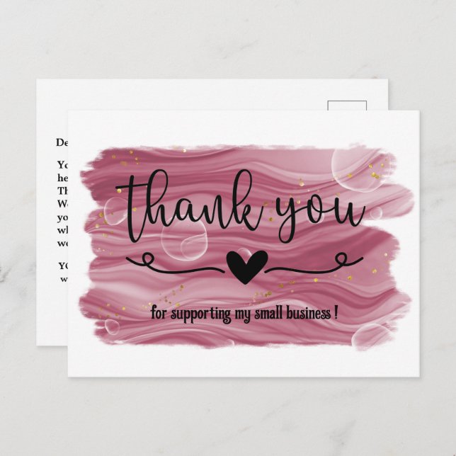 Cartão Postal Água Rosa Dourado Rosa Agradecimento Negócios (Frente/Verso)