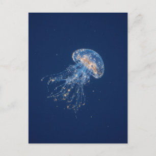 Cartão Postal Água-viva Azul com Estrelas Douradas no Céu Noturn