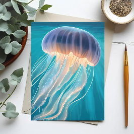 Cartão Postal Água-viva Azul | Pintura de Animal Marinho