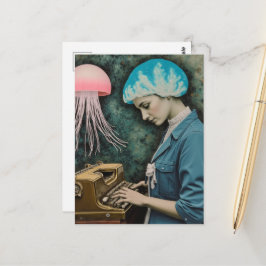 Cartão Postal Água-viva e uma Mulher Surrealista de Máquina de E