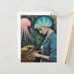 Cartão Postal Água-viva e uma Mulher Surrealista de Máquina de E