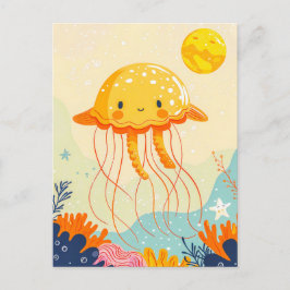 Cartão Postal Água-viva flutuante por recife de coral