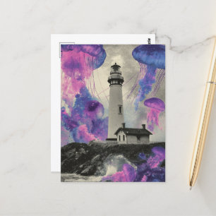 Cartão Postal Água-viva púrpura surreal no Farol