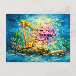 Cartão Postal Água-viva tocando harpa desenho animado