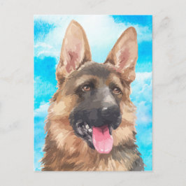 Cartão Postal Aguarela Alsatian do animal de estimação do cão de