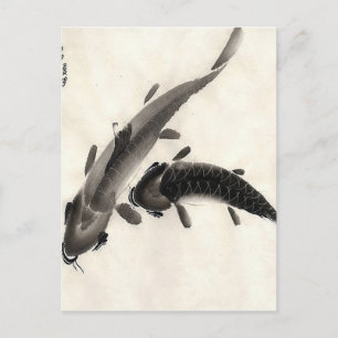 Cartão Postal Aguarela dos peixes de Koi