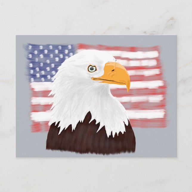 Cartão Postal Águia Americana Careca e Bandeira - transparente s (Frente)