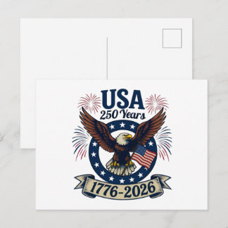 Cartão Postal Águia Americana Patriótica 250 Anos 1776-2026