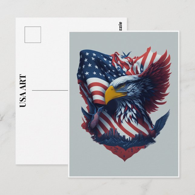 Cartão Postal Águia Arte EUA Vermelho Branco Azul Liberdade Patr (Frente/Verso)
