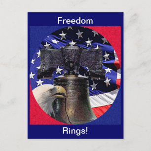 Cartão Postal Águia Bald Americana, Bell e Bandeira