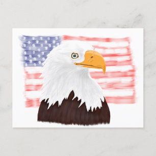 Cartão Postal Águia Balda Americana e Bandeira - branco transpa