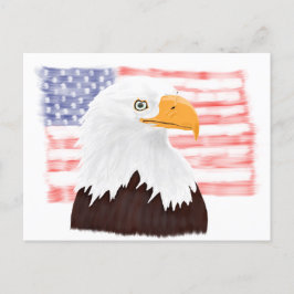 Cartão Postal Águia Balda Americana e Bandeira - branco transpar