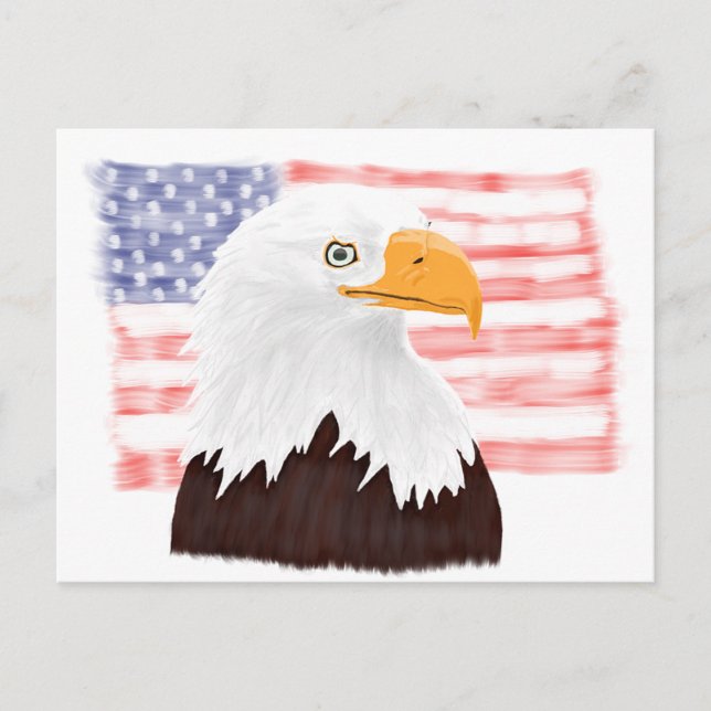 Cartão Postal Águia Balda Americana e Bandeira - branco transpar (Frente)