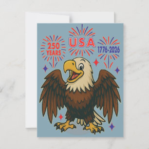 Cartão Postal Águia Careca com Fogos de Artifício - EUA 250 Anos
