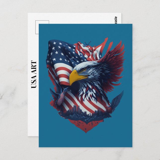 Cartão Postal Águia de Arte EUA Vermelho Branco Azul Patriotismo (Frente/Verso)