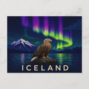 Cartão Postal Águia-de-cauda-branca sob a Aurora   Icônico Islân