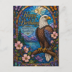 Cartão Postal Águia Majestosa em Vitral de Aniversário