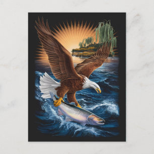 Cartão Postal Águia Majestosa Voando Acima dos Peixes Abaixo