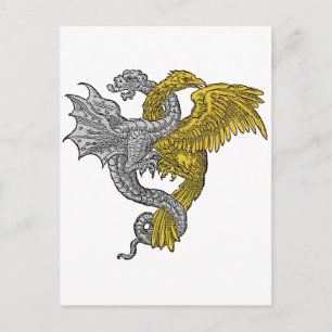 Cartão Postal Águia ouro e Dragão Prateado Enrelrados