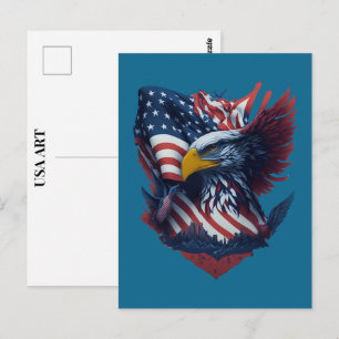 Cartão Postal Águia Vermelha Branca Azul Arte EUA Patriotismo Li