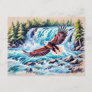 Cartão Postal Águia Voando em Frente à Giz de Pastel em Cascata