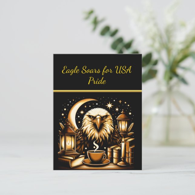 Cartão Postal Águia Voando Sob Estrelas (Em pé/Frente)