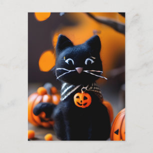 Cartão Postal Agulha Adorável felicitou Gato Negro do Halloween