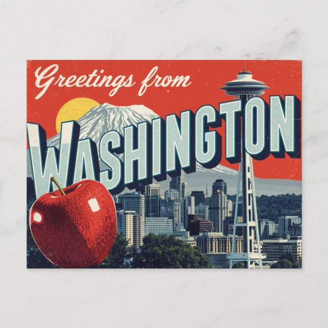 Cartão Postal Agulha Espacial de Seattle Washington Maçã (Frente)