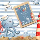 Cartão Postal Ahoy É um Chá de fraldas Náutico Azul<br><div class="desc">O admirável fundo azul-oceânico colorido com elementos náuticos de polvo,  âncoras,  baleias,  ondas,  estrelas-do-mar e outros itens doces do mar ajudam a dar vida a esta doce design para o perfeito chá do bebê. 100% de "satisfação do cliente com o "Zazzle" todos os dias.</div>