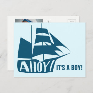 Cartão Postal Ahoy, é um menino! Foto do Bebê Malvado Náutico Az