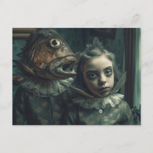 Cartão Postal AI Art Fish Children Horror Movie Scense