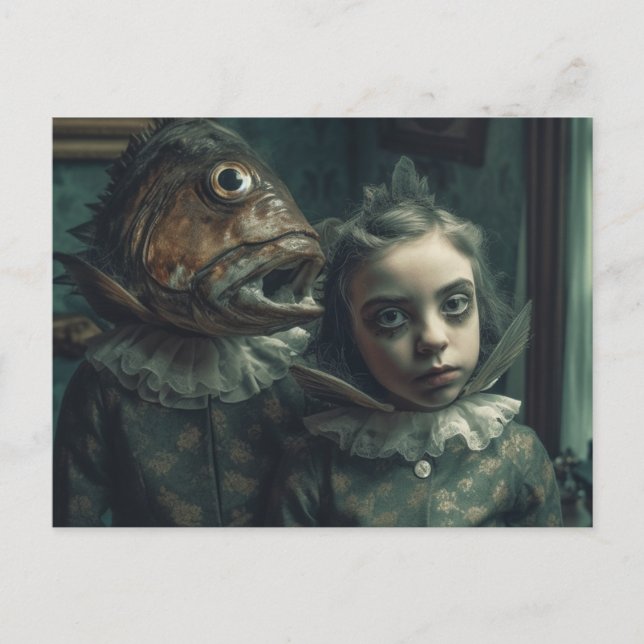 Cartão Postal AI Art Fish Children Horror Movie Scense (Frente)